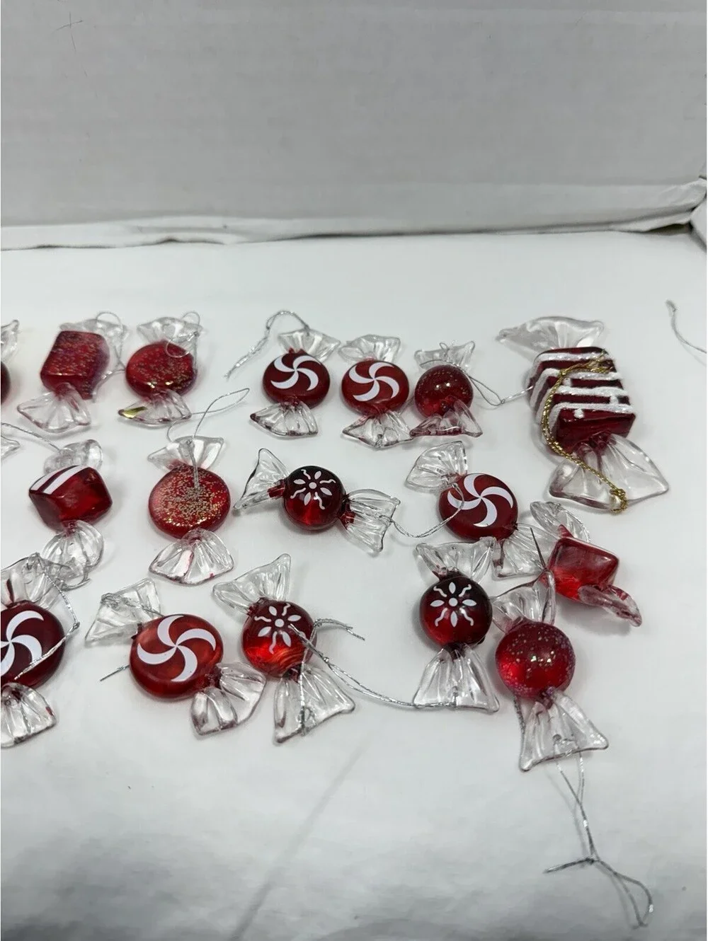 Vintage Acrylic Red White Peppermint Candy Christmas Ornaments Lot of 30